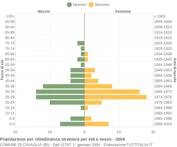 Grafico cittadini stranieri - Cavaglià 2004