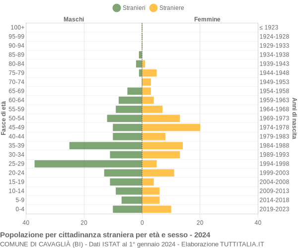 Grafico cittadini stranieri - Cavaglià 2024