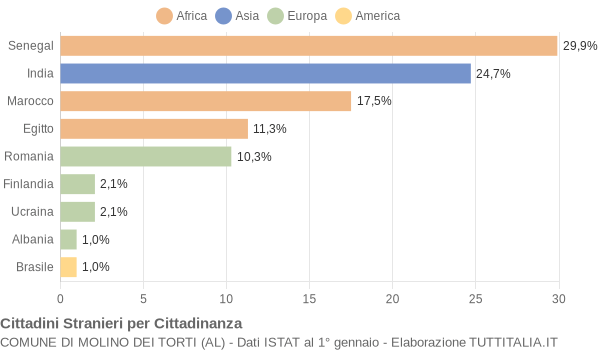 Grafico cittadinanza stranieri - Molino dei Torti 2011