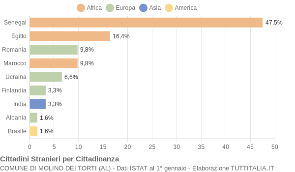 Grafico cittadinanza stranieri - Molino dei Torti 2013