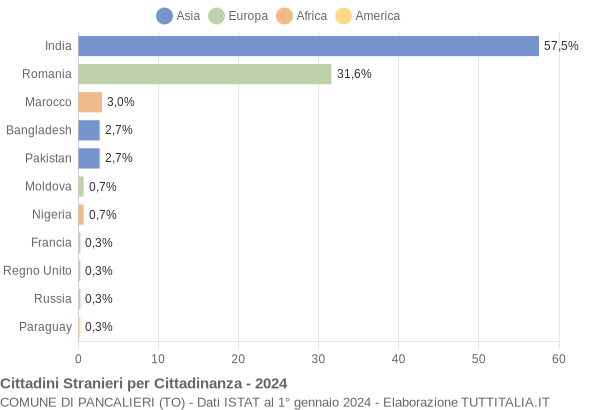 Grafico cittadinanza stranieri - Pancalieri 2024