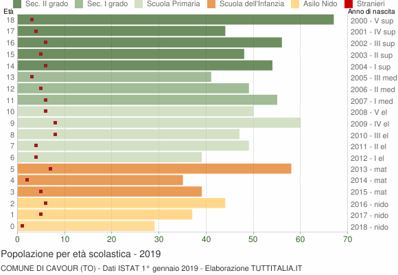 Grafico Popolazione in età scolastica - Cavour 2019