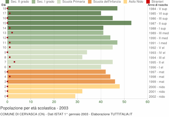 Grafico Popolazione in età scolastica - Cervasca 2003