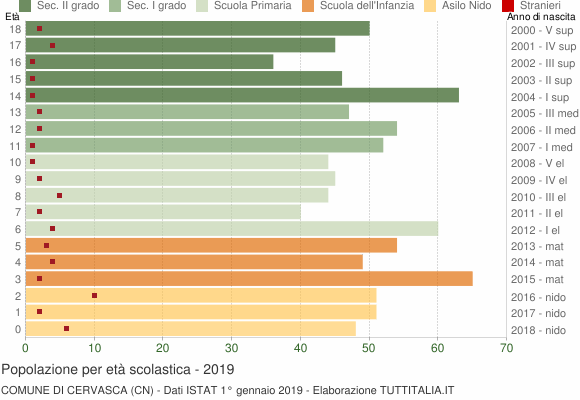 Grafico Popolazione in età scolastica - Cervasca 2019