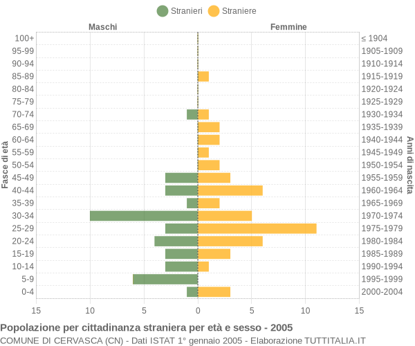 Grafico cittadini stranieri - Cervasca 2005