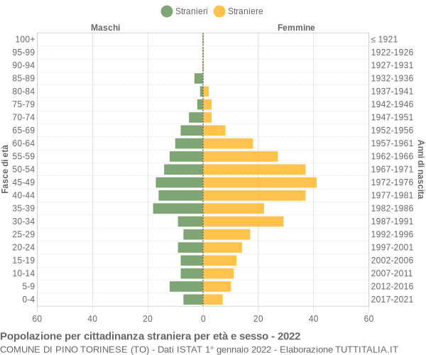 Grafico cittadini stranieri - Pino Torinese 2022