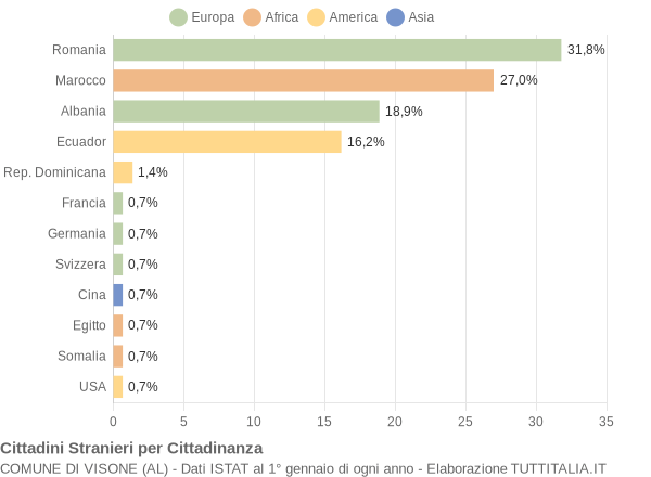 Grafico cittadinanza stranieri - Visone 2009