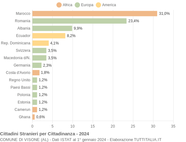 Grafico cittadinanza stranieri - Visone 2024