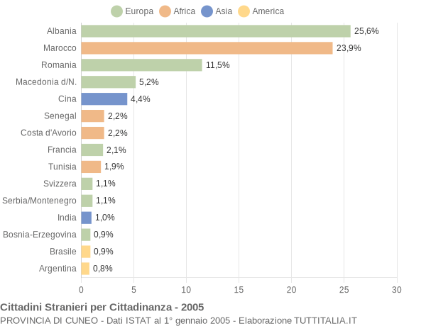 Grafico cittadinanza stranieri - 2005