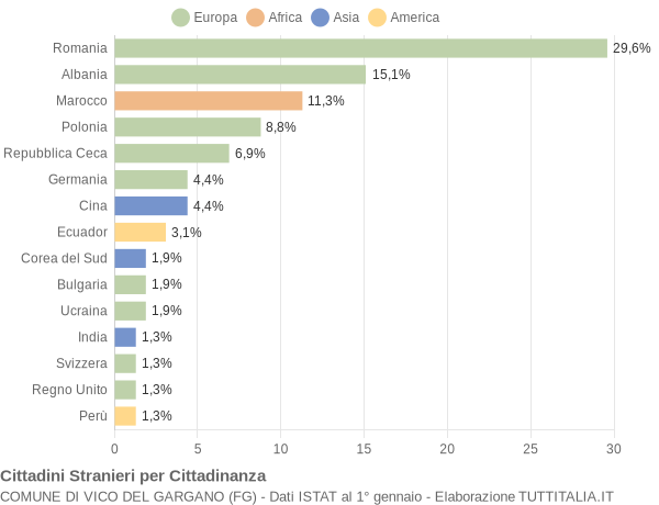 Grafico cittadinanza stranieri - Vico del Gargano 2009