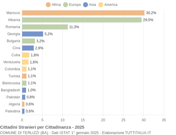 Grafico cittadinanza stranieri - Terlizzi 2025