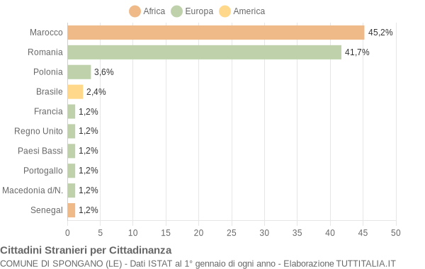 Grafico cittadinanza stranieri - Spongano 2010