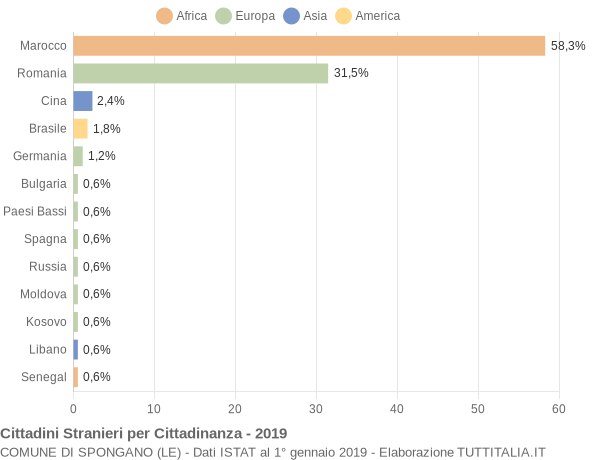 Grafico cittadinanza stranieri - Spongano 2019