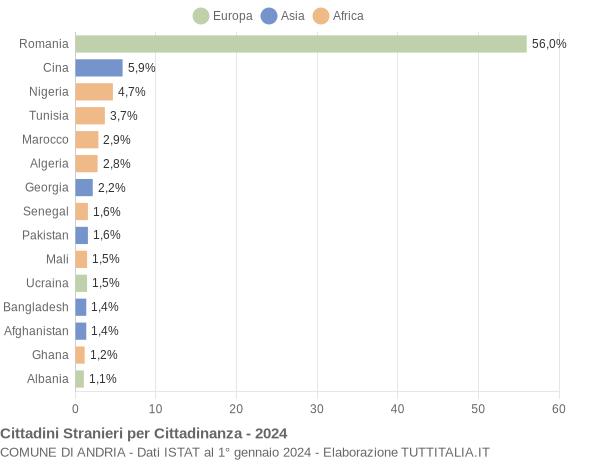 Grafico cittadinanza stranieri - Andria 2024