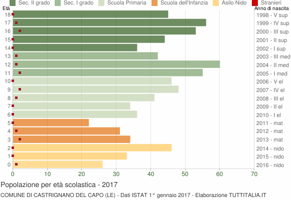 Grafico Popolazione in età scolastica - Castrignano del Capo 2017