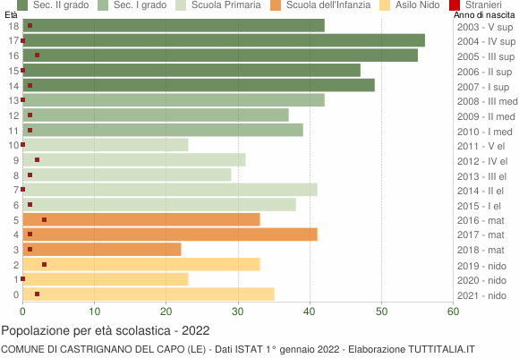 Grafico Popolazione in età scolastica - Castrignano del Capo 2022
