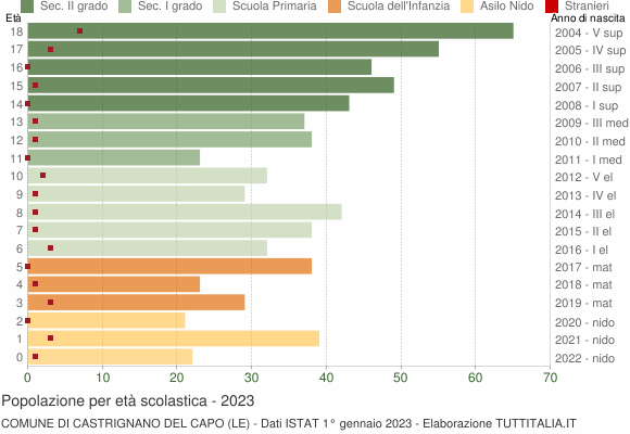 Grafico Popolazione in età scolastica - Castrignano del Capo 2023