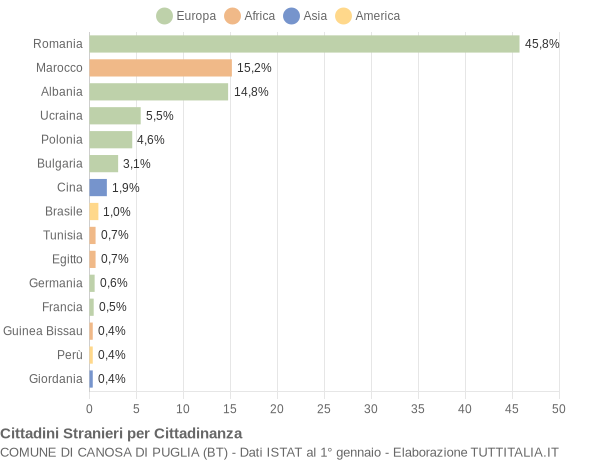 Grafico cittadinanza stranieri - Canosa di Puglia 2013