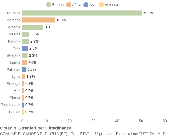 Grafico cittadinanza stranieri - Canosa di Puglia 2019