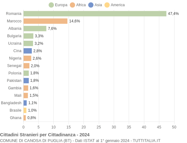 Grafico cittadinanza stranieri - Canosa di Puglia 2024