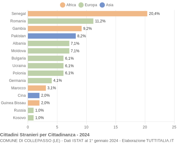 Grafico cittadinanza stranieri - Collepasso 2024