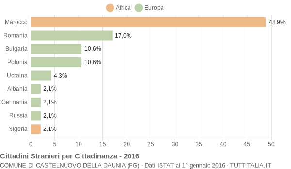 Grafico cittadinanza stranieri - Castelnuovo della Daunia 2016