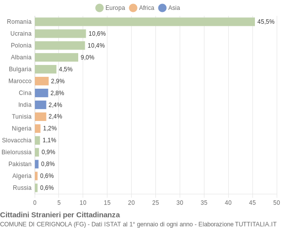 Grafico cittadinanza stranieri - Cerignola 2013