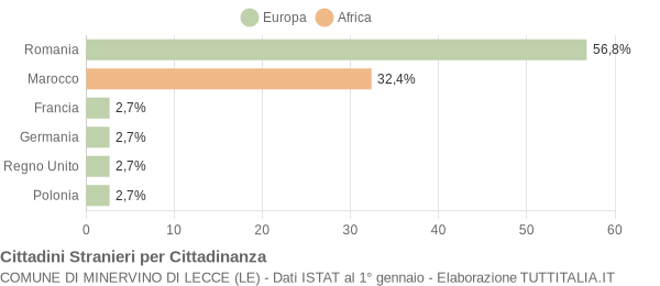 Grafico cittadinanza stranieri - Minervino di Lecce 2009