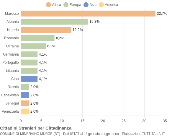 Grafico cittadinanza stranieri - Minervino Murge 2005