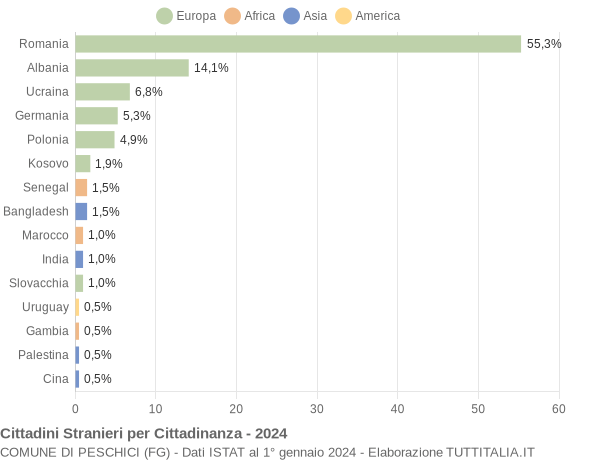 Grafico cittadinanza stranieri - Peschici 2024