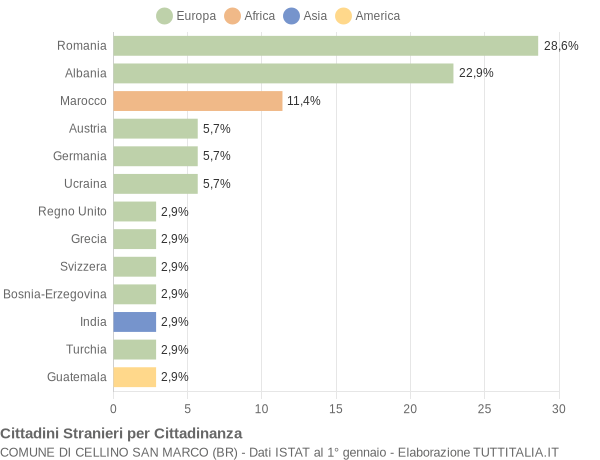 Grafico cittadinanza stranieri - Cellino San Marco 2006