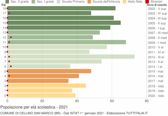 Grafico Popolazione in età scolastica - Cellino San Marco 2021