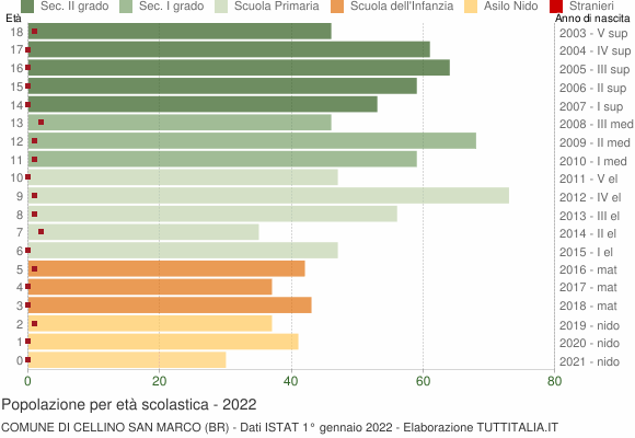 Grafico Popolazione in età scolastica - Cellino San Marco 2022