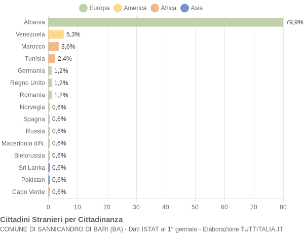 Grafico cittadinanza stranieri - Sannicandro di Bari 2005