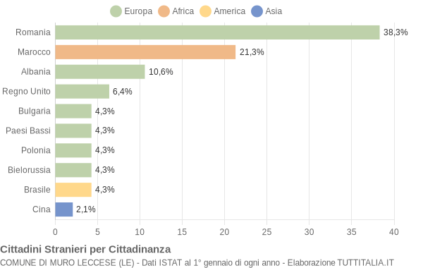 Grafico cittadinanza stranieri - Muro Leccese 2009