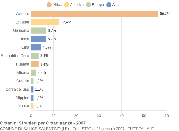 Grafico cittadinanza stranieri - Salice Salentino 2007