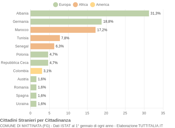 Grafico cittadinanza stranieri - Mattinata 2004