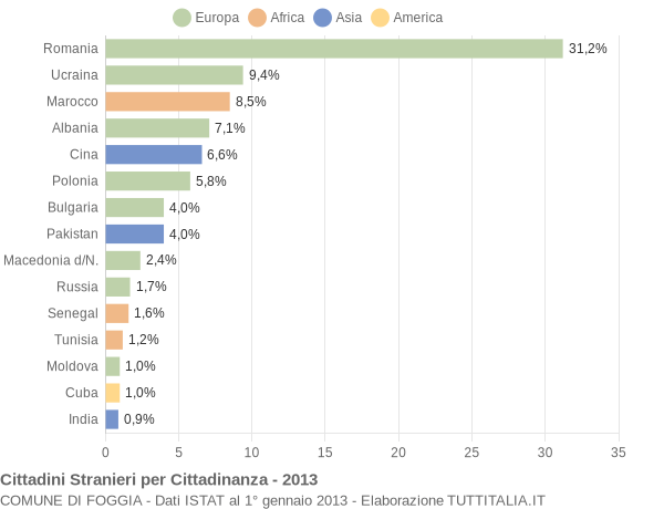 Grafico cittadinanza stranieri - Foggia 2013