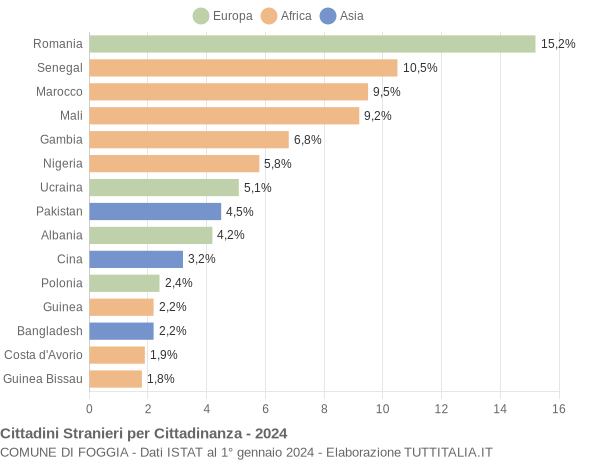 Grafico cittadinanza stranieri - Foggia 2024