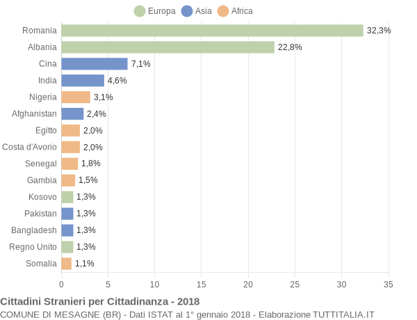 Grafico cittadinanza stranieri - Mesagne 2018