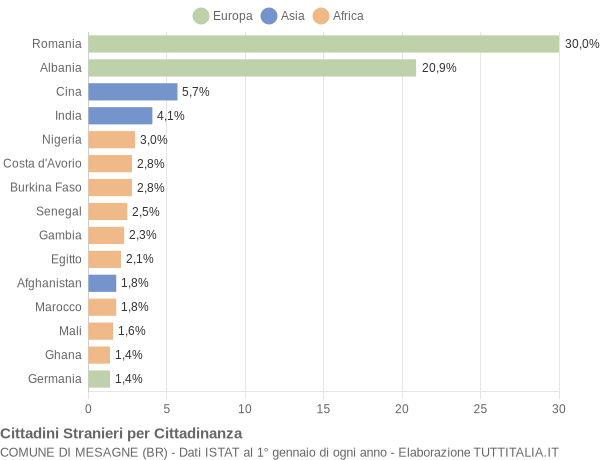 Grafico cittadinanza stranieri - Mesagne 2019