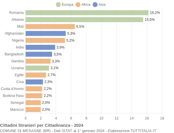 Grafico cittadinanza stranieri - Mesagne 2024