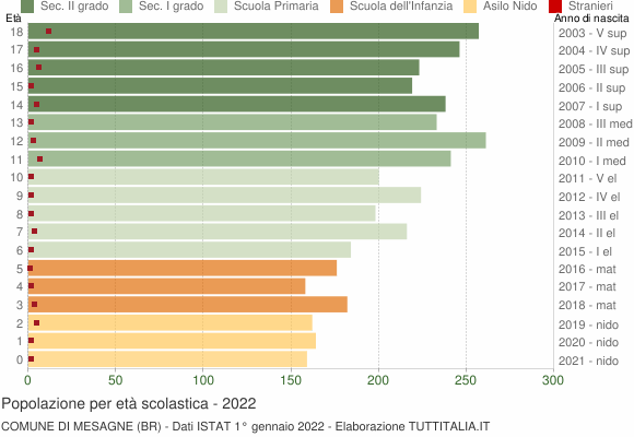 Grafico Popolazione in età scolastica - Mesagne 2022