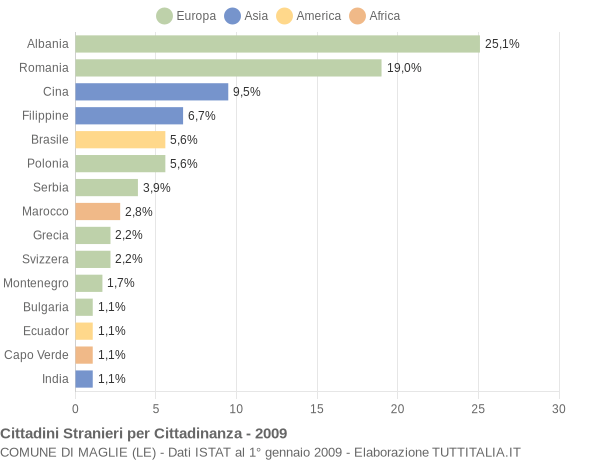 Grafico cittadinanza stranieri - Maglie 2009