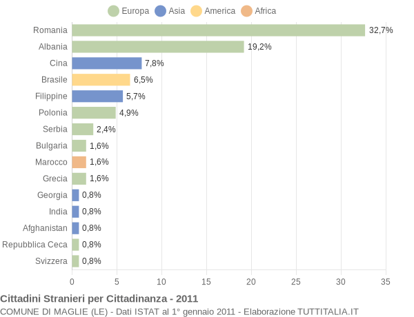 Grafico cittadinanza stranieri - Maglie 2011