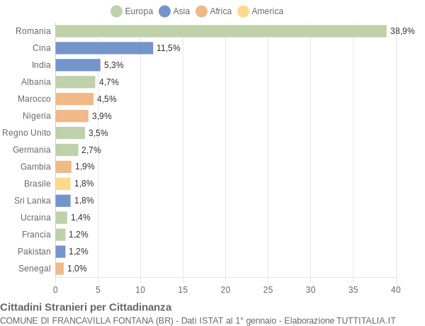 Grafico cittadinanza stranieri - Francavilla Fontana 2019