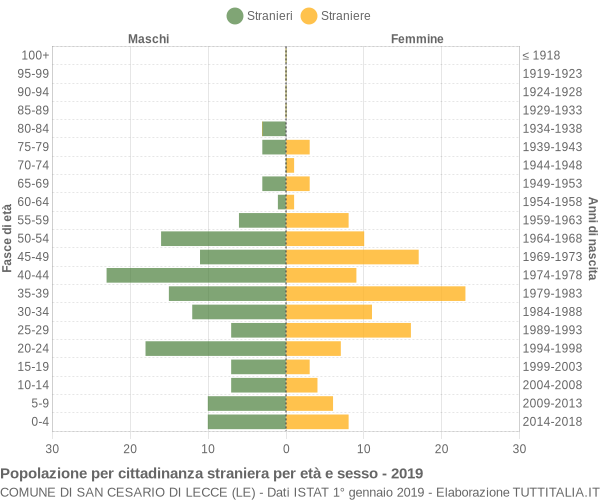 Grafico cittadini stranieri - San Cesario di Lecce 2019