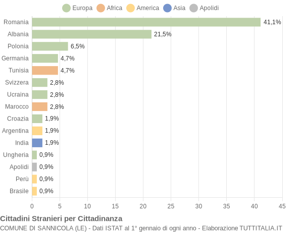 Grafico cittadinanza stranieri - Sannicola 2013