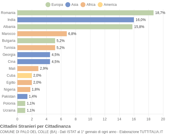 Grafico cittadinanza stranieri - Palo del Colle 2019