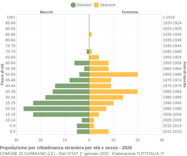 Grafico cittadini stranieri - Carmiano 2020